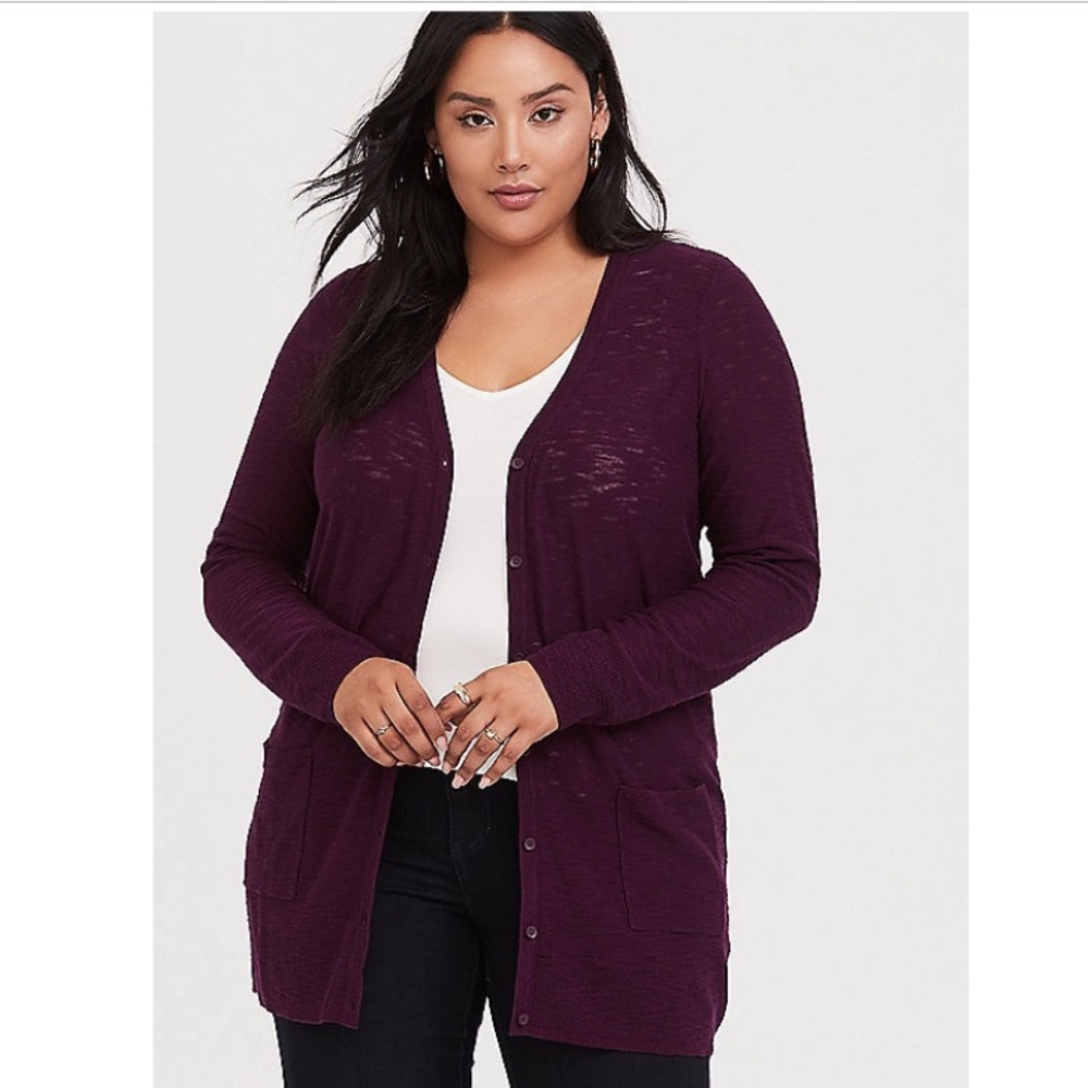 Burgundy Purple Slub Boyfriend Cardigan